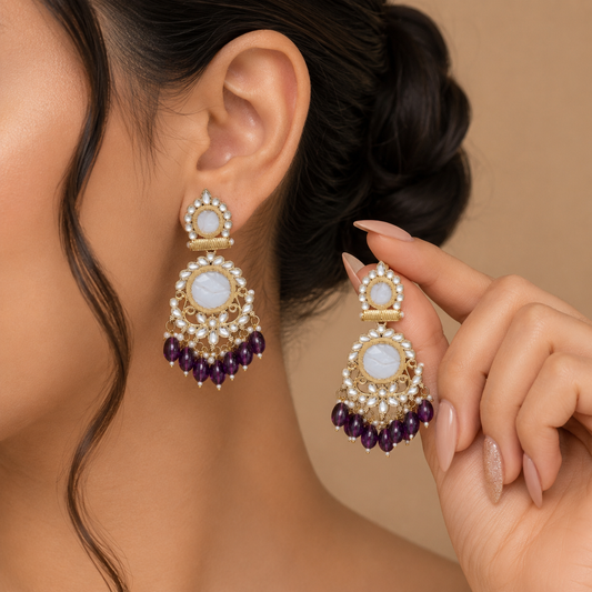 Royal Pearl & Crystal Chandbali Earrings